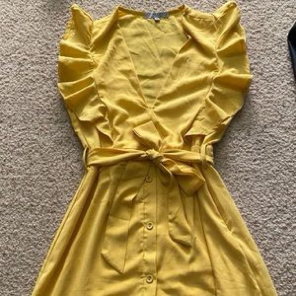 Elegant Yellow Ruffle Dress - Picture 3 of 12